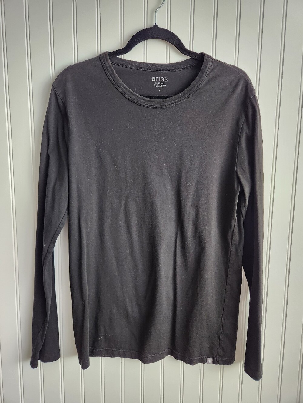 FIGS Men's Black Super Soft 100% Pima Cotton Long Sleeve Workwear Top Small
